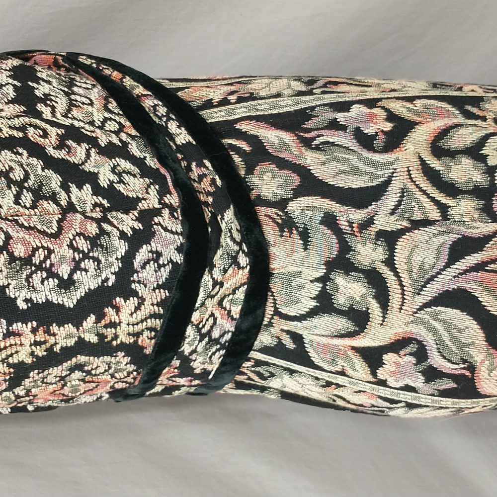 Woven Tapestry Dress Vintage OOAK Black Velvet Trim See Measure Long Sleeve Maxi - Picture 7 of 15